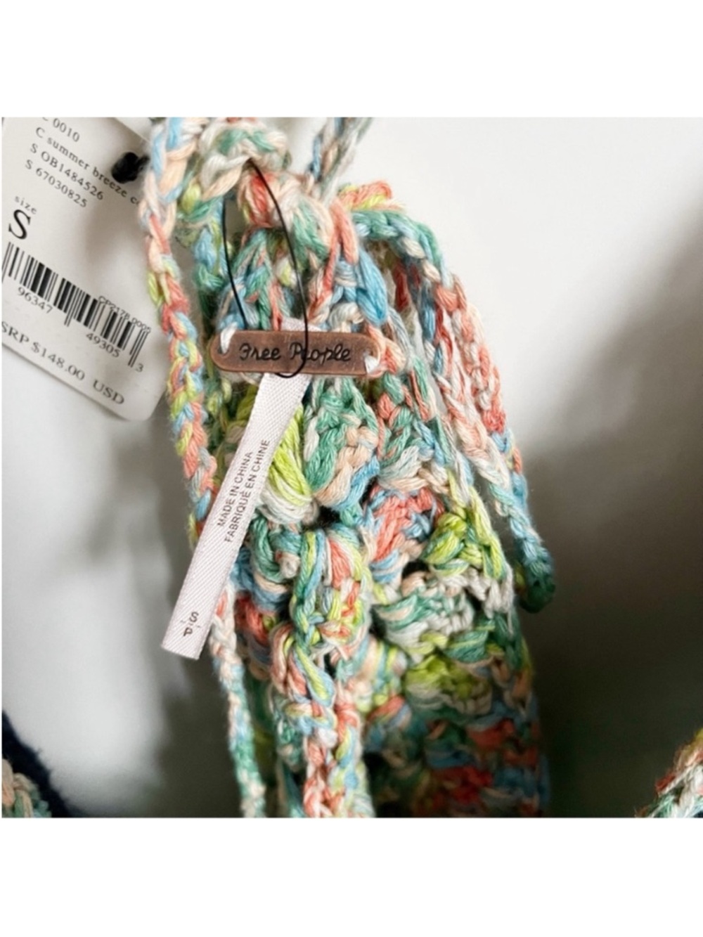 Free People Swim Up tank top blue green open knit sleeveless boho crochet - Picture 8 of 11